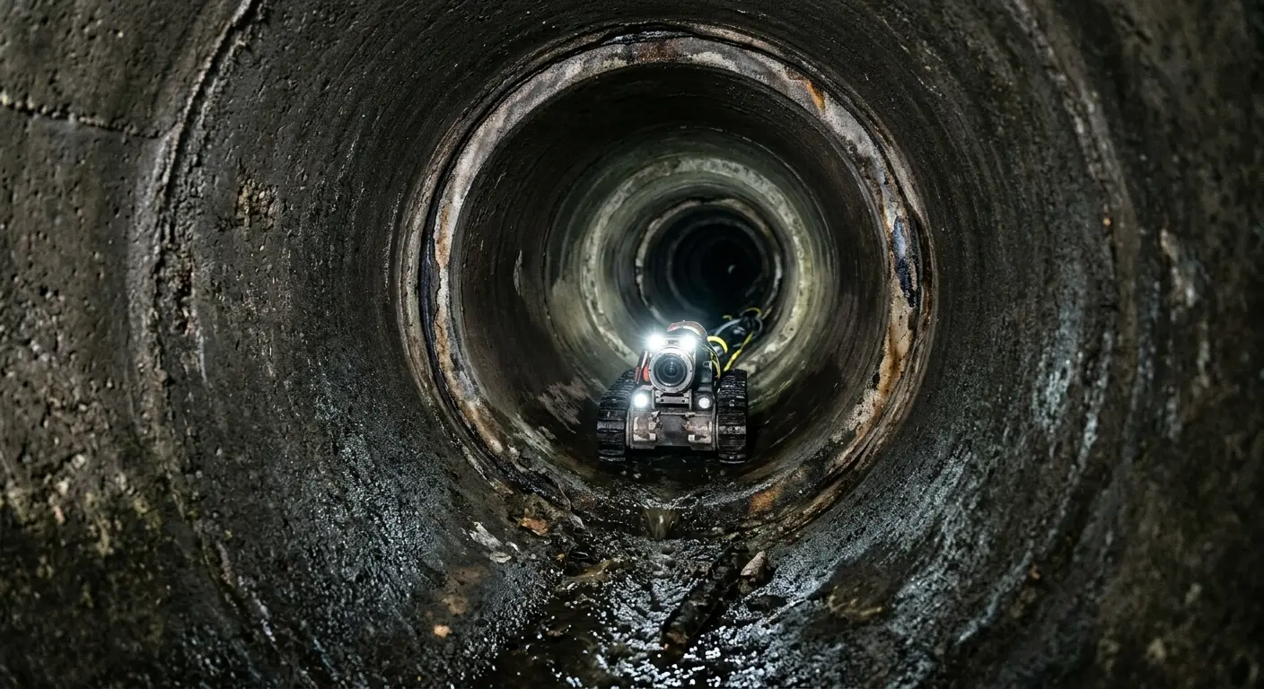 Robotic sewer camera inspecting pipe interior for Sewer Line Cleaning in Portage Lakes